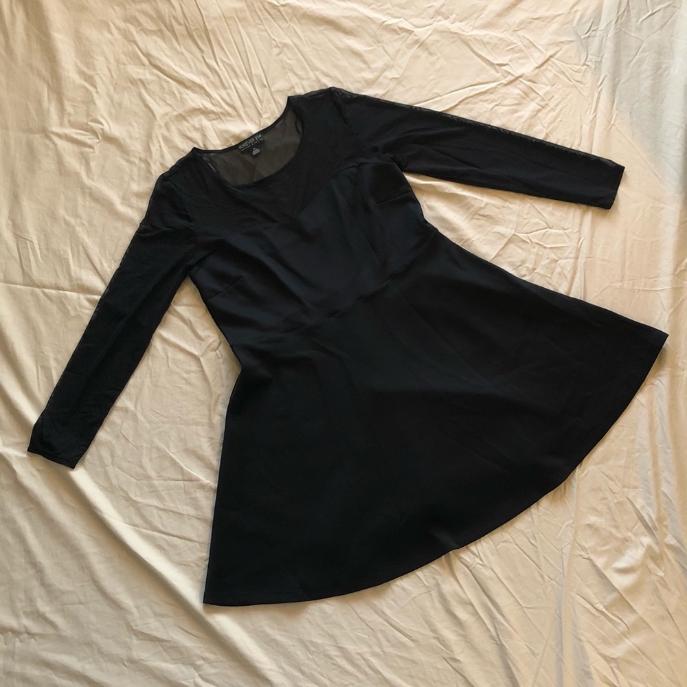 Black Skater Dress w/ Mesh Detail